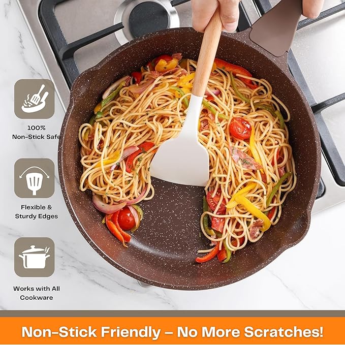 Silicone Spatula Set with Wooden Handles - Heat-Resistant Non-Stick Utensils (Pack of 3)