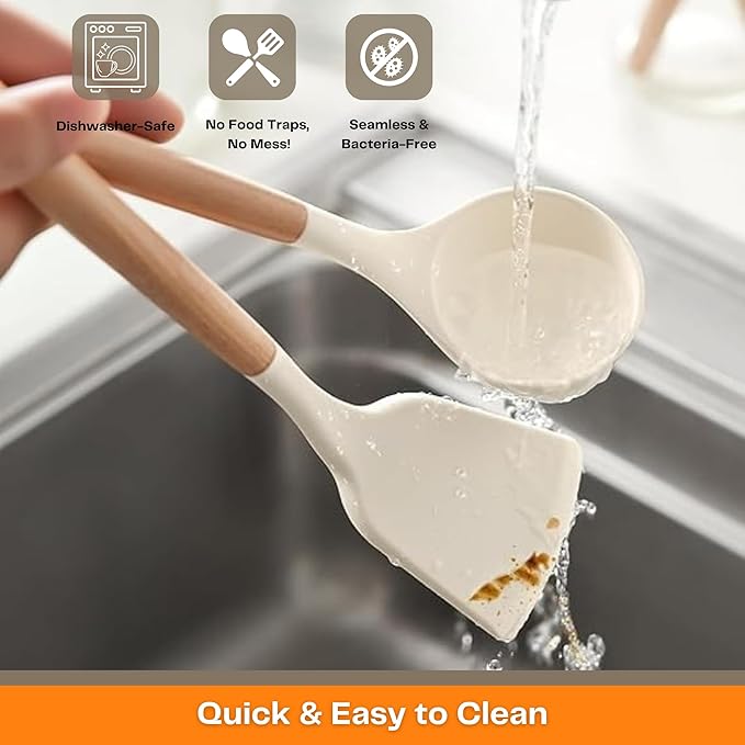 Silicone Spatula Set with Wooden Handles - Heat-Resistant Non-Stick Utensils (Pack of 3)