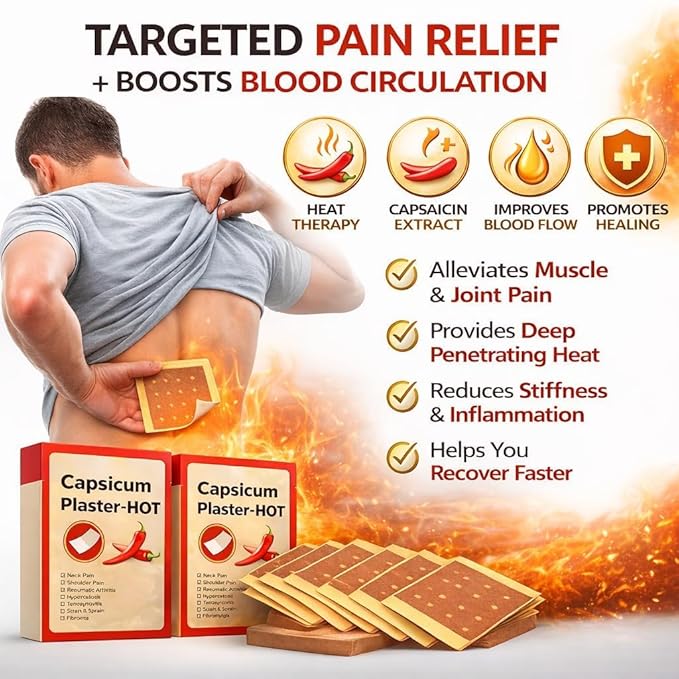 Capsicum Hot Pain Relief Patches for Neck, Shoulder, Back and Joints - 10 Count