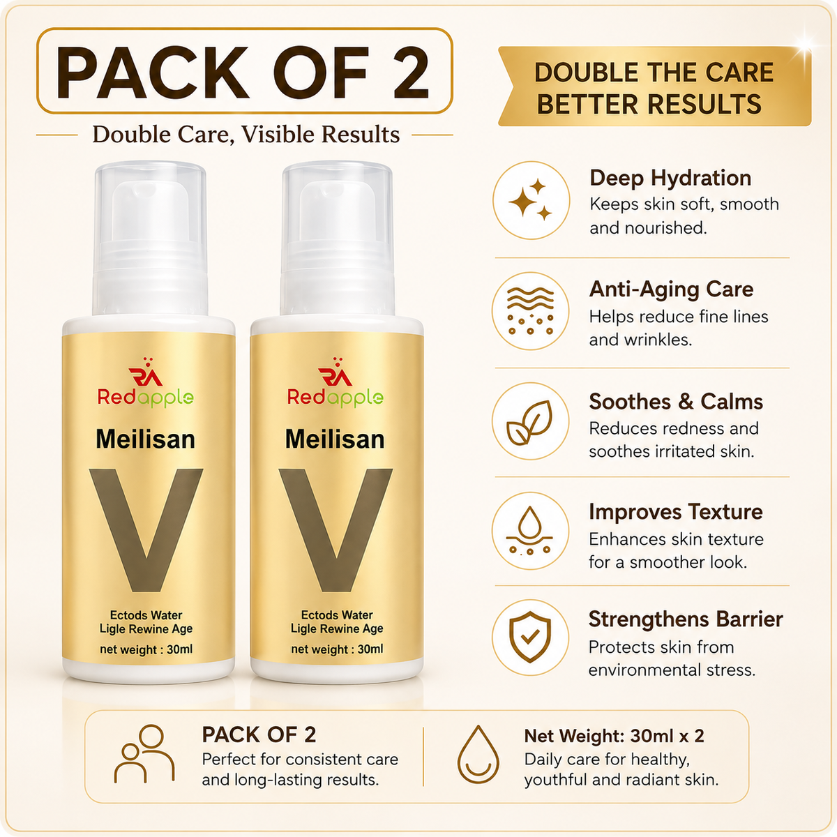 Two 30ml bottles of Meilisan V Anti-Aging skincare serum