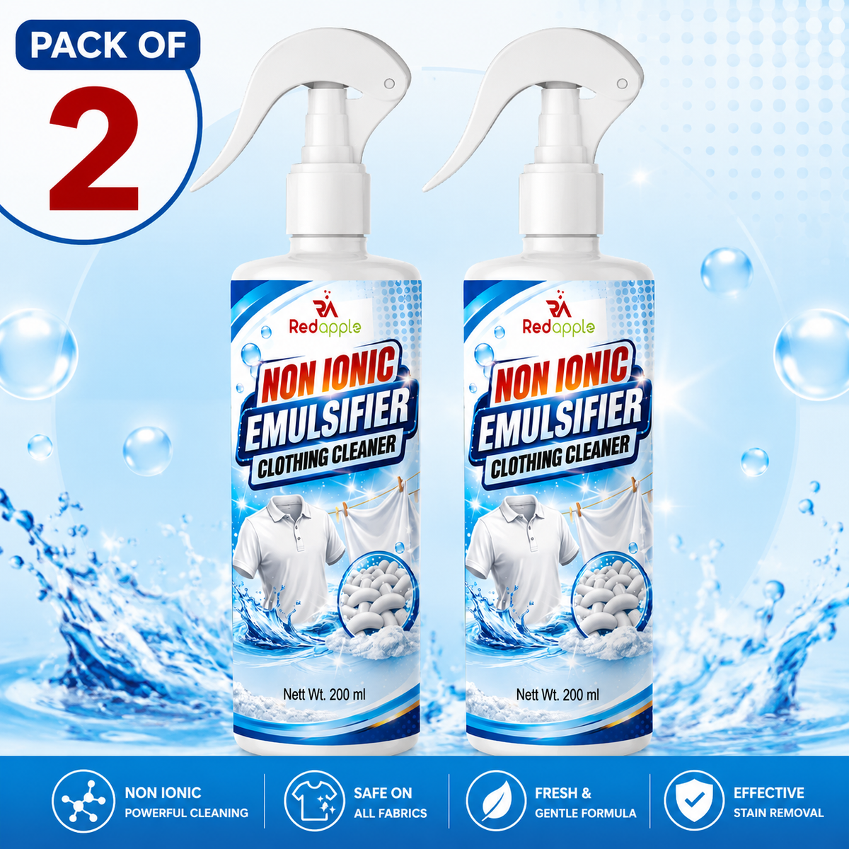 Two bottles of Non-Ionic Emulsifier Clothing Cleaner Spray
