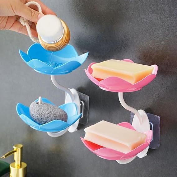 Drain Soap Tray Double Layer Wall Mounted Soap Box for, plastic