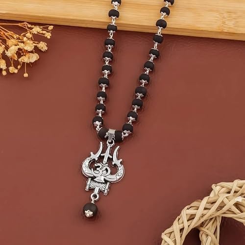 BharatYug OM Shiva Trishool Karungali Mala Original Bead Necklace