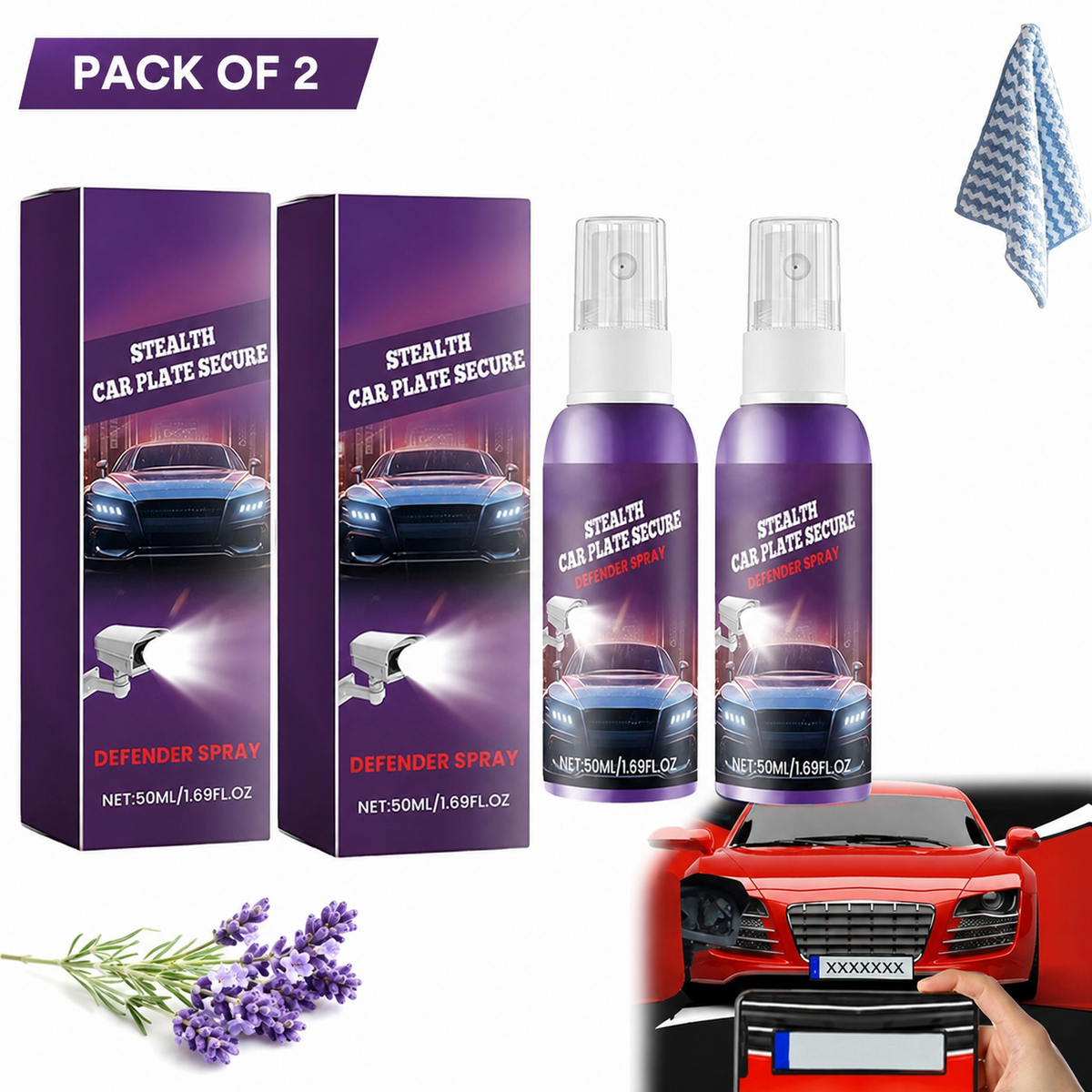Two 50ml bottles of invisible license plate spray protector for vehicle privacy