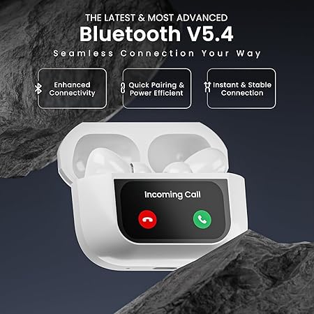 Smart TWS earbuds with a full-color touchscreen display on the charging case