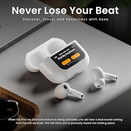 Smart Touchscreen Bluetooth 5.4 Earbuds with ANC and Full-Color Display Charging Case