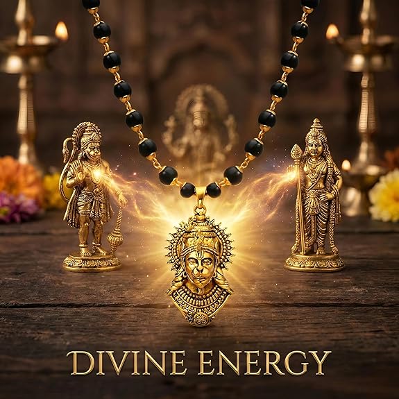 BharatYug Bajrangbali Karungali Wood Necklace with Brass Beads