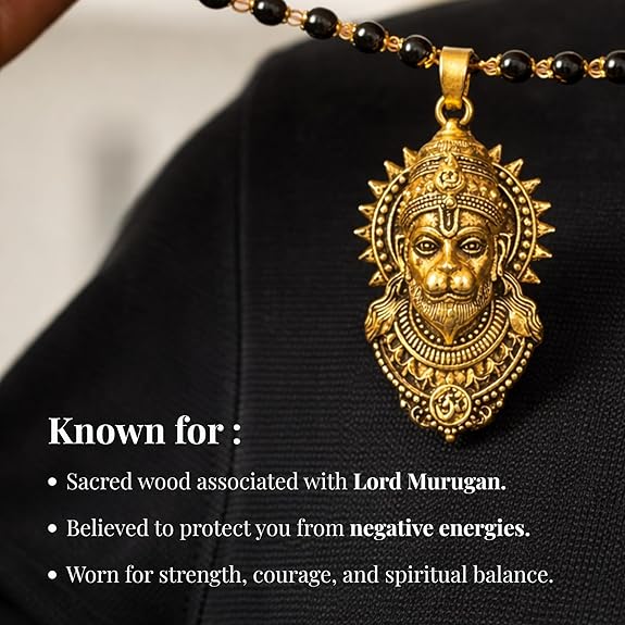 BharatYug Bajrangbali Karungali Wood Necklace with Brass Beads