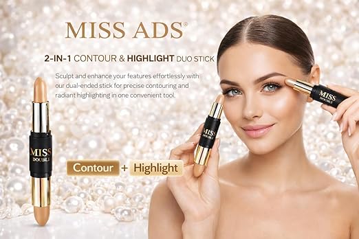 2-in-1 Contour & Highlight Duo Stick, Double-ended, Creamy Texture, Matte Finish
