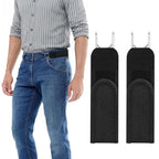A set of two buckleless tactical elastic belts with metal hook closures in a studio setting.