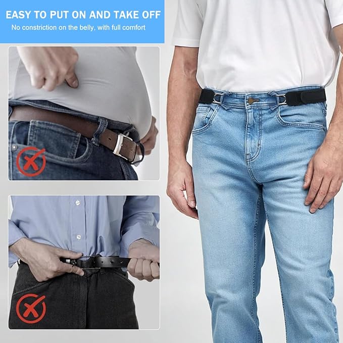 Buckleless Tactical Elastic Belt with Metal Hook Closure - Pack of 2