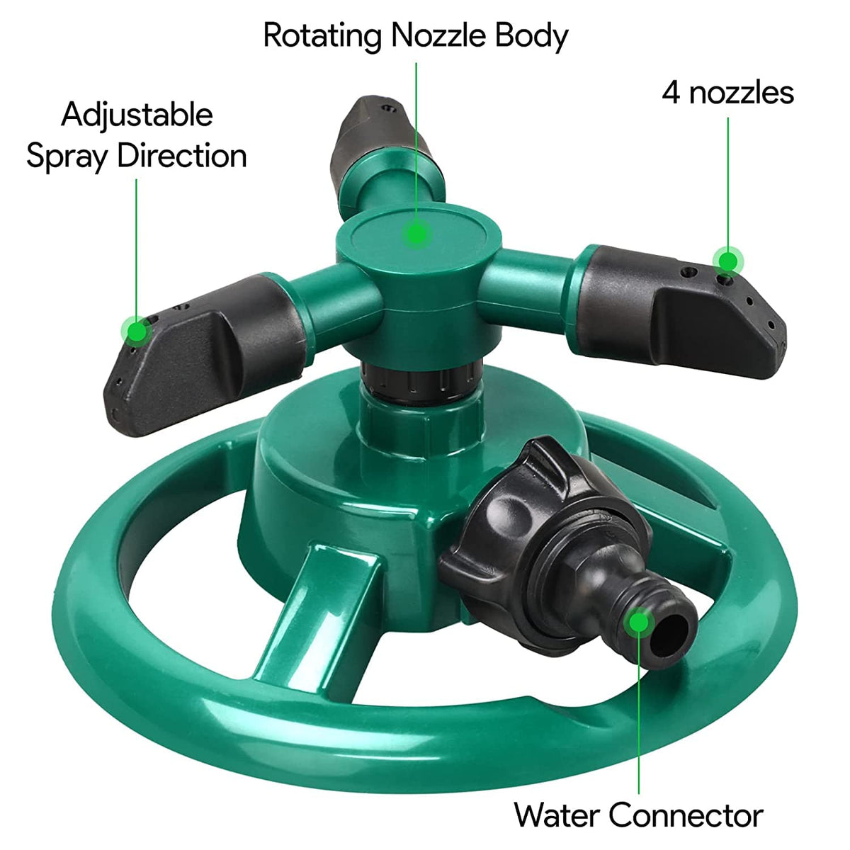 Automatic 360 Degree Lawn Sprinkler with 3 Rotating Arms and 12 Adjustable Nozzles