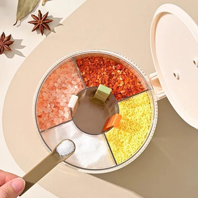 4-in-1 Spice Storage Box, Multi-Compartment Seasoning Container Organiser for Kitchen