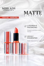 Matte Lipstick MAML52 in a sleek tube showing a rich velvet finish texture
