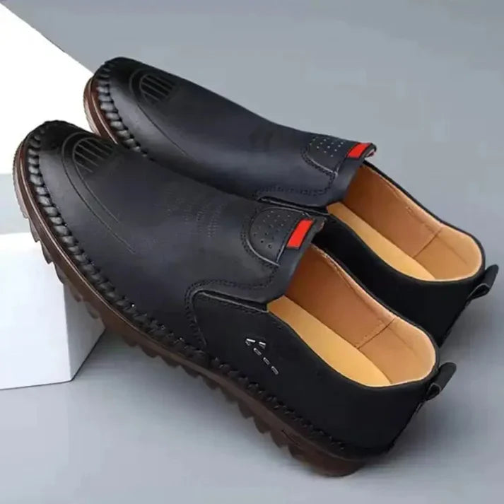 Casual Leather Slip-On Shoes for Men - Black Minimalist Footwear