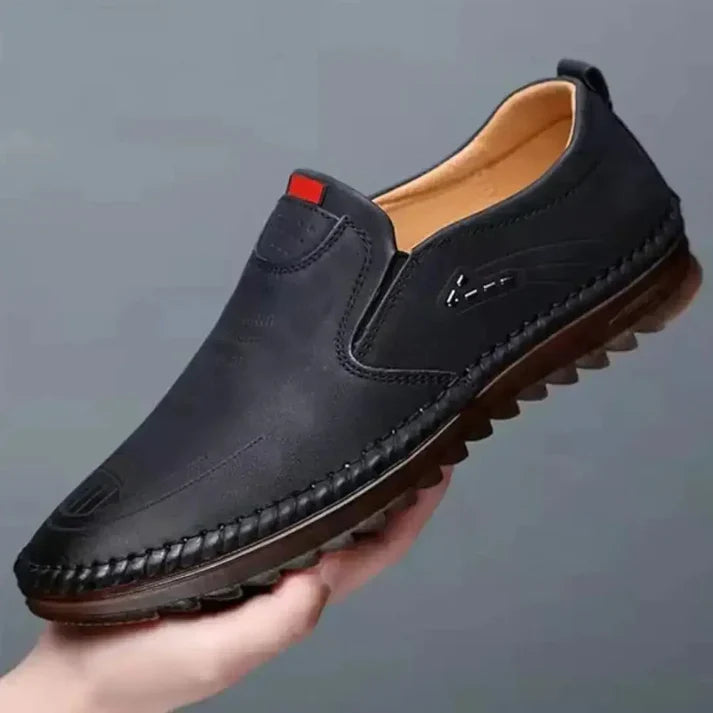Casual Leather Slip-On Shoes for Men - Black Minimalist Footwear