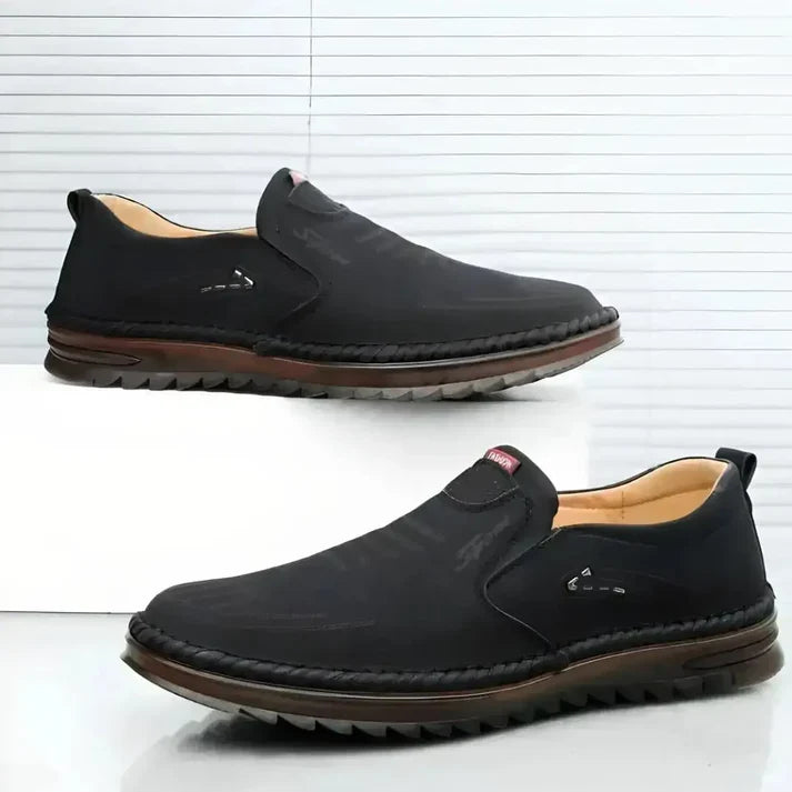 Casual Leather Slip-On Shoes for Men - Black Minimalist Footwear