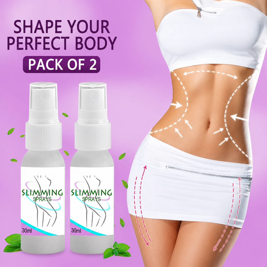 Two bottles of herbal body slimming spray standing on a white background
