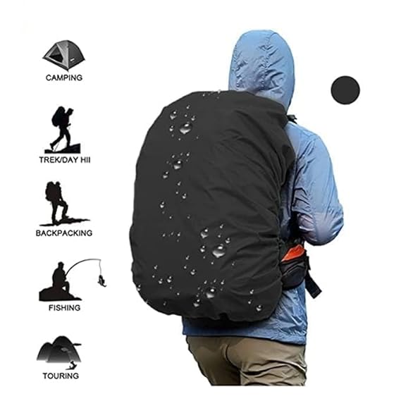 Trekking Bag Cover Waterproof - Adjustable with Pouch (Black)