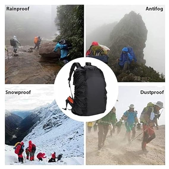 Trekking Bag Cover Waterproof - Adjustable with Pouch (Black)