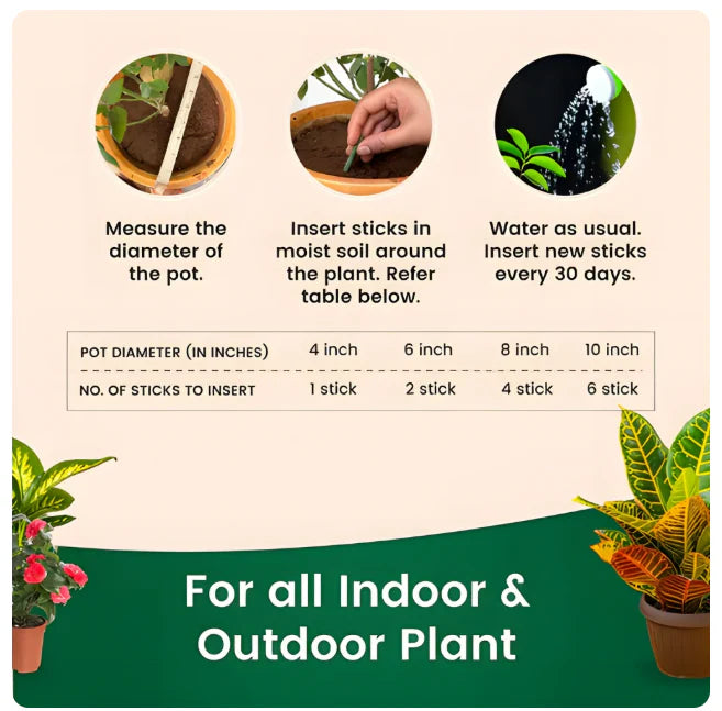 Plant Grow Fertilizer Sticks for Potted Plants, 60-Day Nutrient Release
