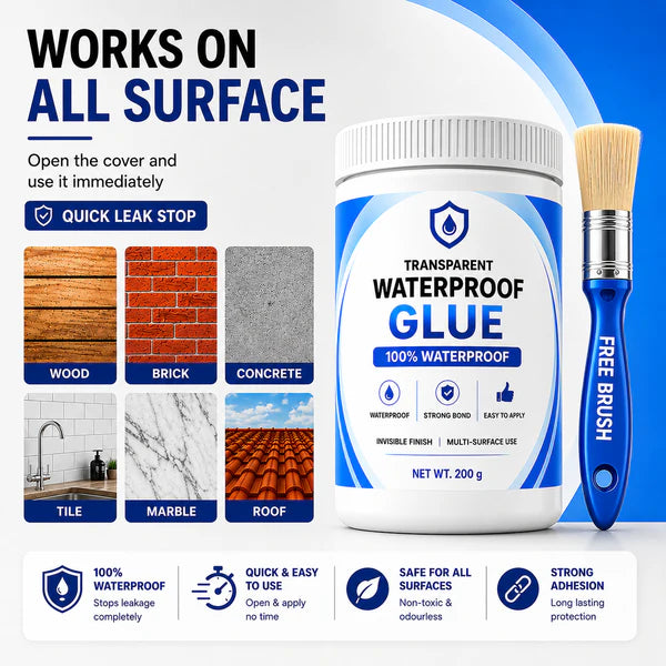 Transparent waterproof glue in a container with an application brush