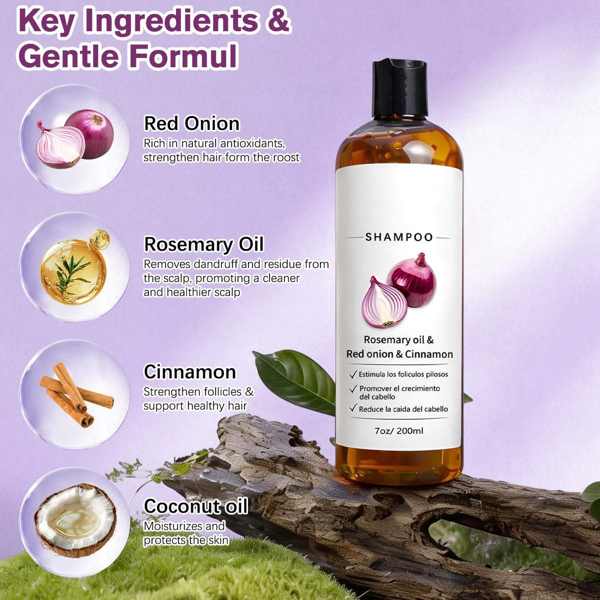 Shampoo De Cebolla with Rosemary Oil, Red Onion & Cinnamon Extract