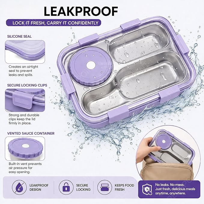 Leak Proof Bento Box for Kids and Adults 500 ML, Assorted Colors
