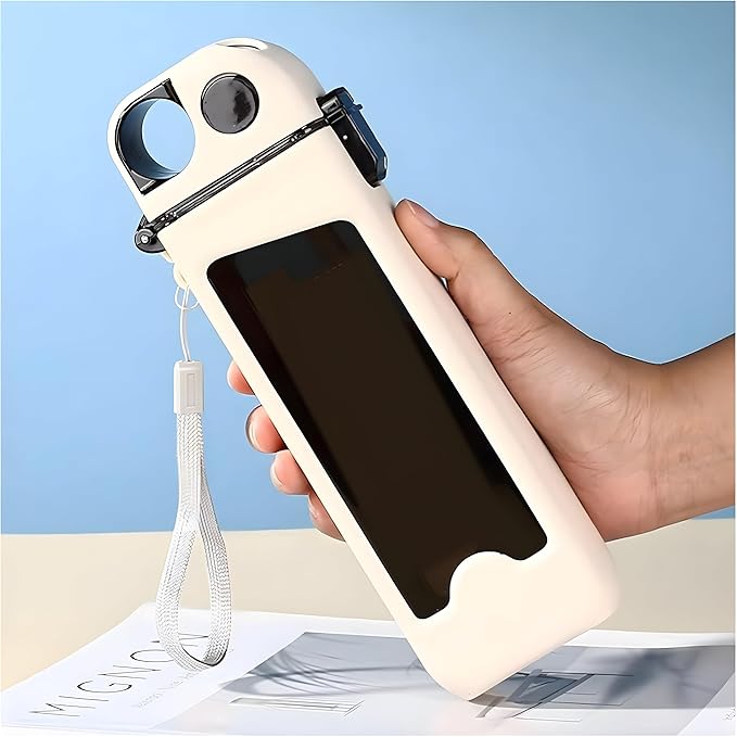 Slim Flat Water Bottle, 400ml Portable Travel Bottle with Measurement Markings