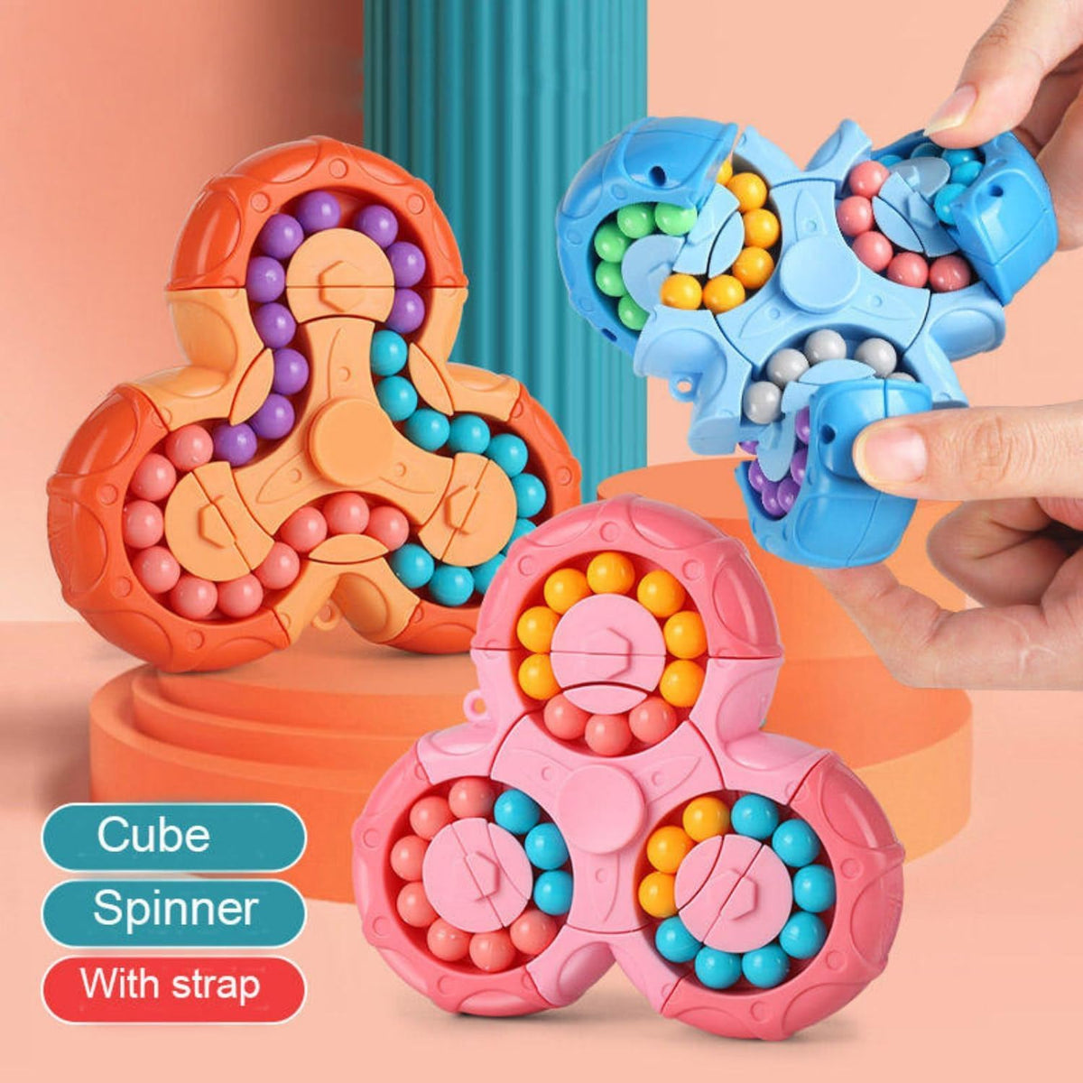 Multicolor magic bean rotating cube and spinner fidget toy