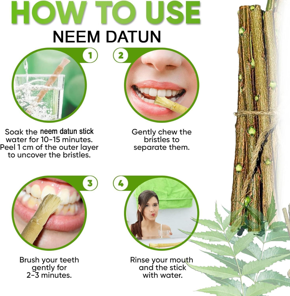 Neem Datun Sticks for Teeth - 100% Organic Neem Twigs (Pack of 20)