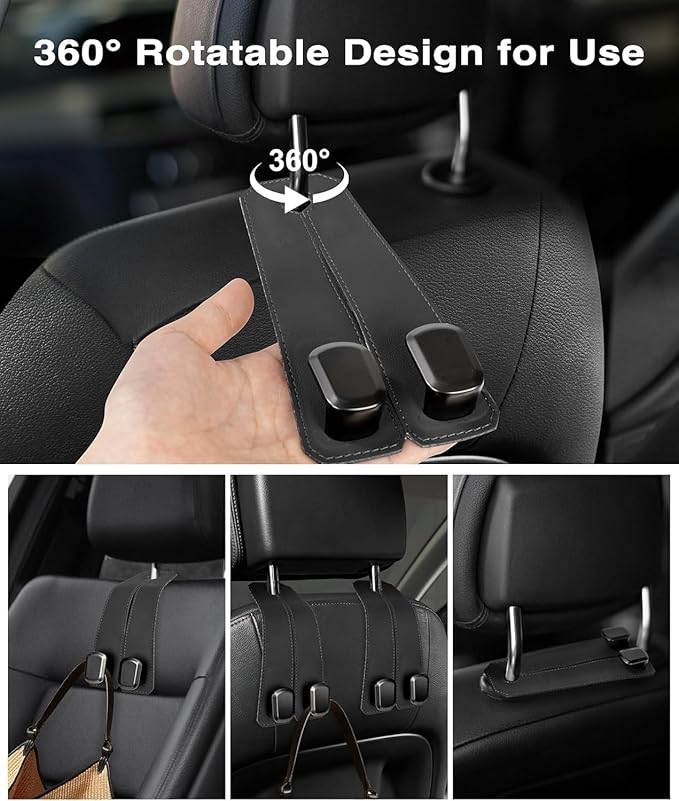 2 Pcs Leather Car Seat Headrest Hooks - Universal Backseat Organizer for Bags & Phones