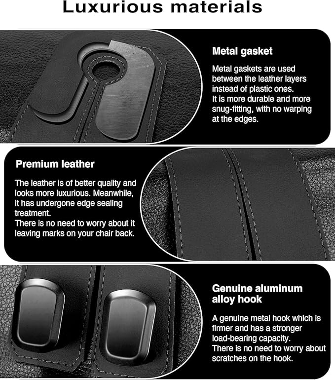 2 Pcs Leather Car Seat Headrest Hooks - Universal Backseat Organizer for Bags & Phones
