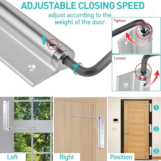 Automatic Hydraulic Door Closer Heavy Duty Adjustable Spring Mechanism