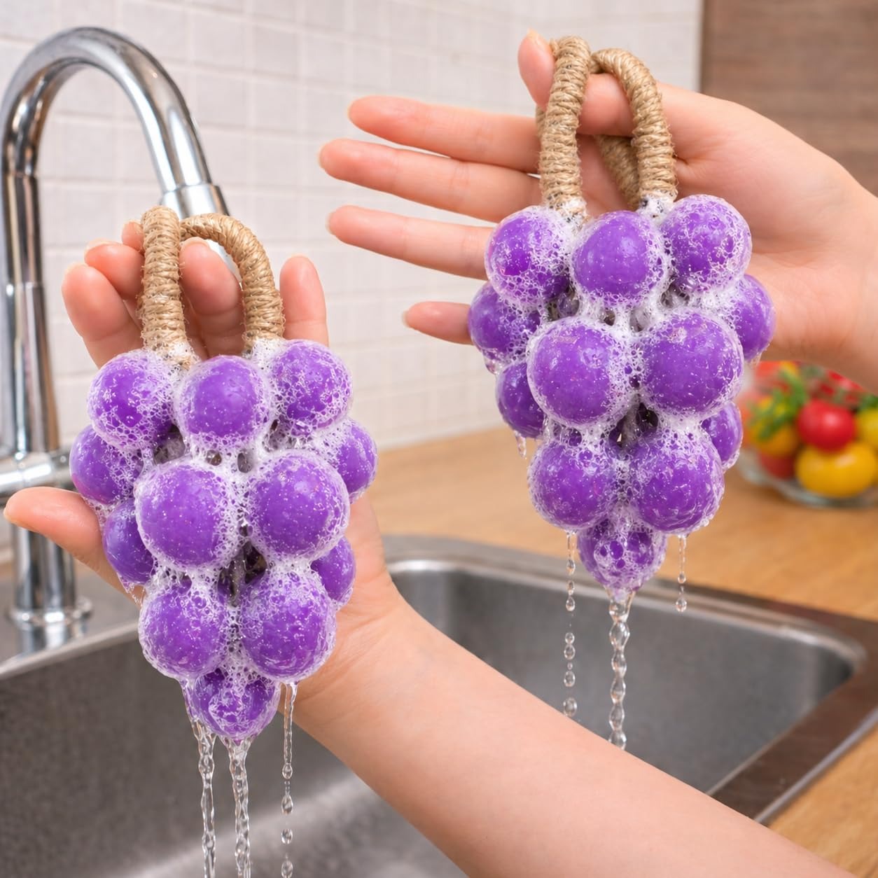 Grape Shape Hanging Hand Soap with Jute Rope, Assorted Colors
