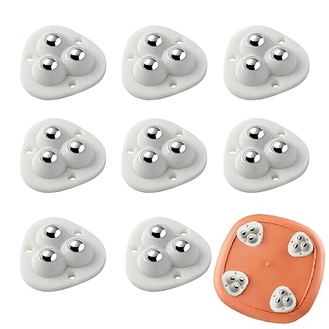 Set of four small white self-adhesive swivel wheels for furniture and storage bins