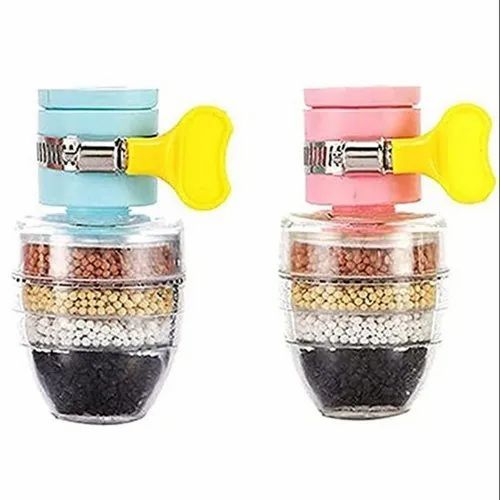 Two 3-layer water filter faucet attachments with transparent casings