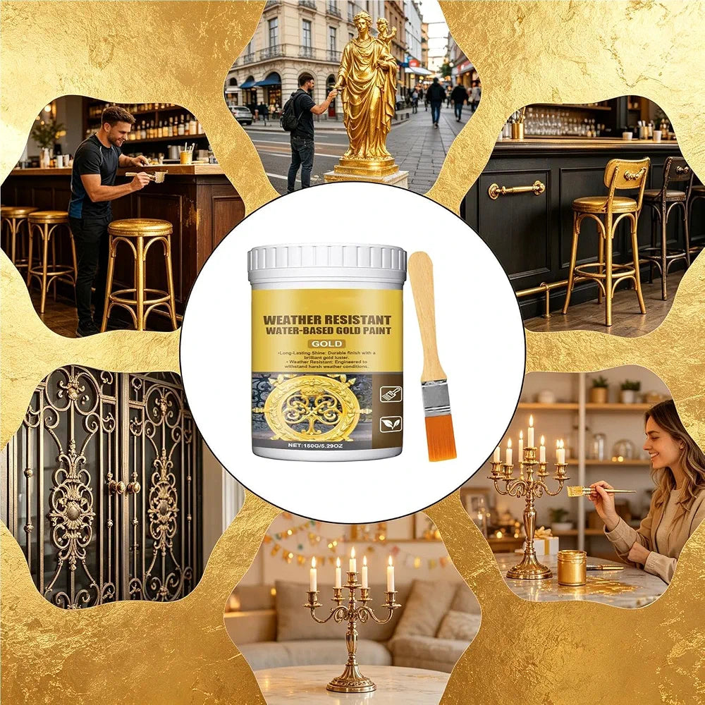 Water Resistant Gold Metallic Paint - High Lustre Finish for Indoor and Outdoor Use