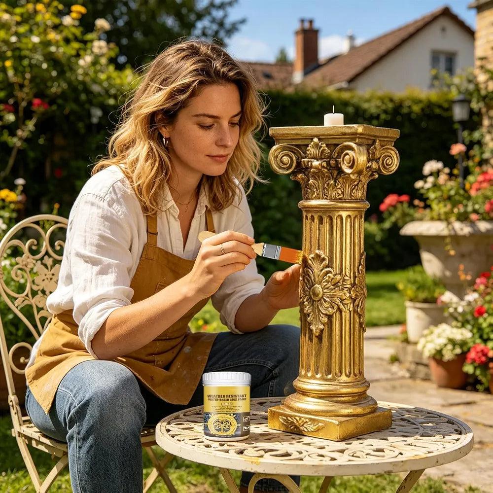 Water Resistant Gold Metallic Paint - High Lustre Finish for Indoor and Outdoor Use