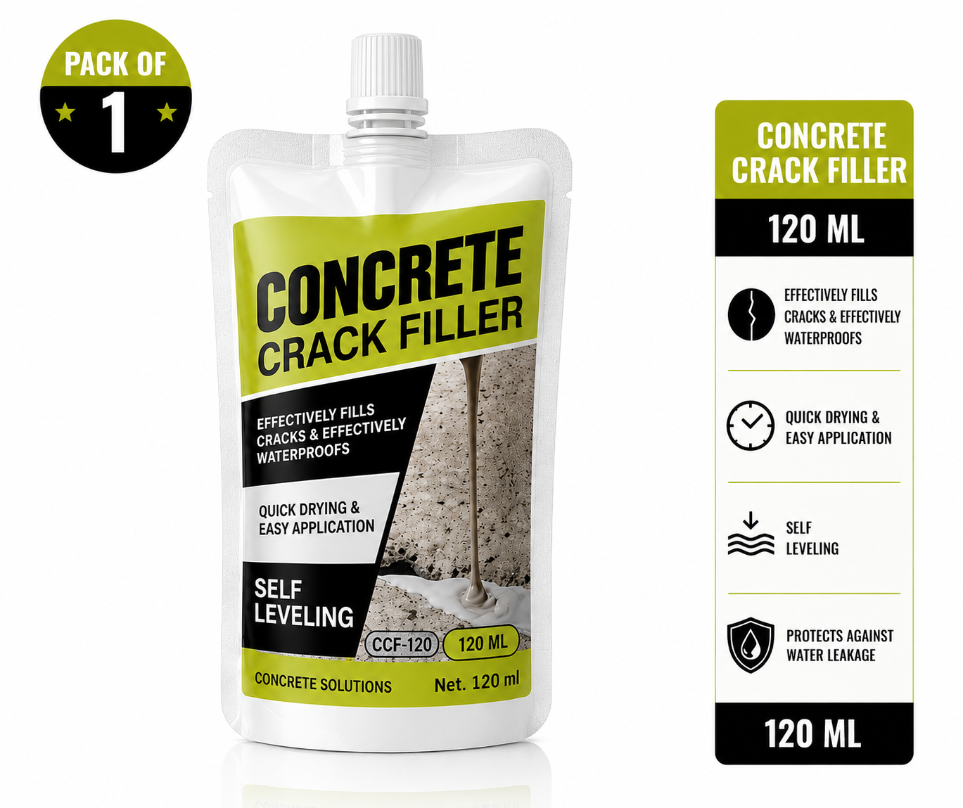 Close up of concrete crack filler being applied to a wall surface