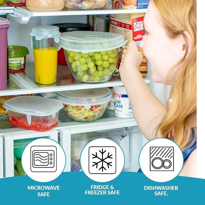 Microwave Safe Silicone Stretch Lids, Reusable Flexible Food Covers (Pack of 6)