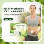 A pack of ten Ayurvedic herbal patches with a simple peel-and-stick design.