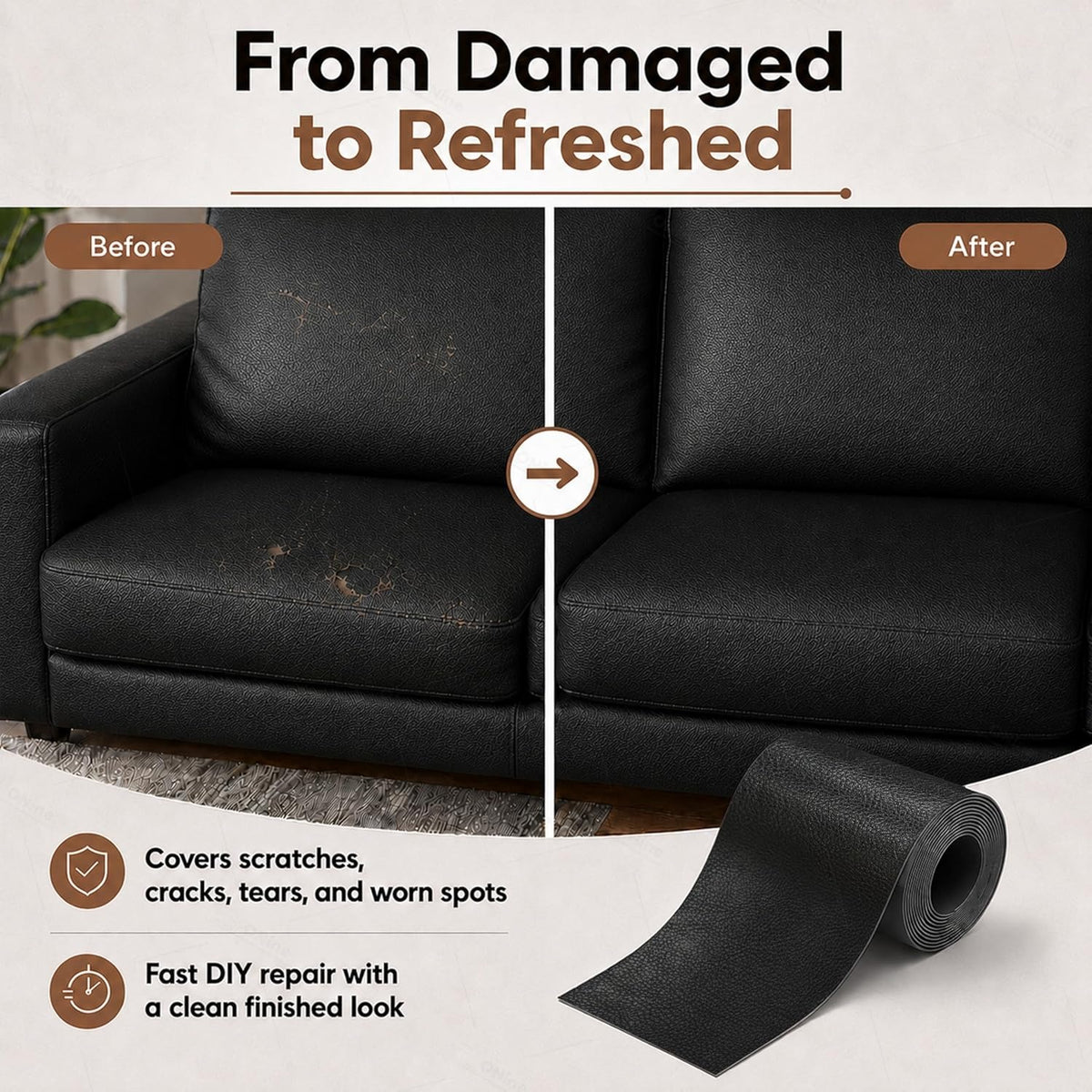 Black Self-Adhesive Leather Repair Patch 30x60cm for Furniture and Car Seats