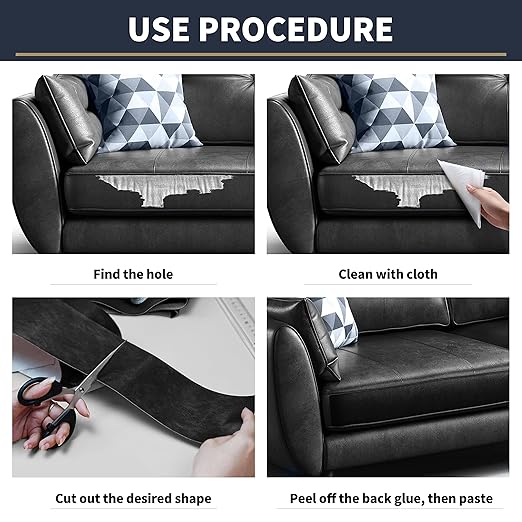 Black Self-Adhesive Leather Repair Patch 30x60cm for Furniture and Car Seats