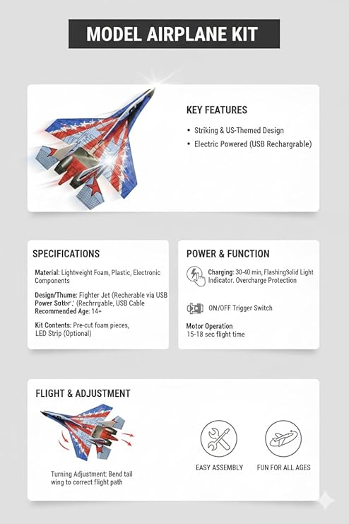 Electric Glider Fighter Aircraft with Remote Control and USB Charging
