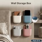 Set of four lightweight plastic wall-mounted organizers for phones and remote controls