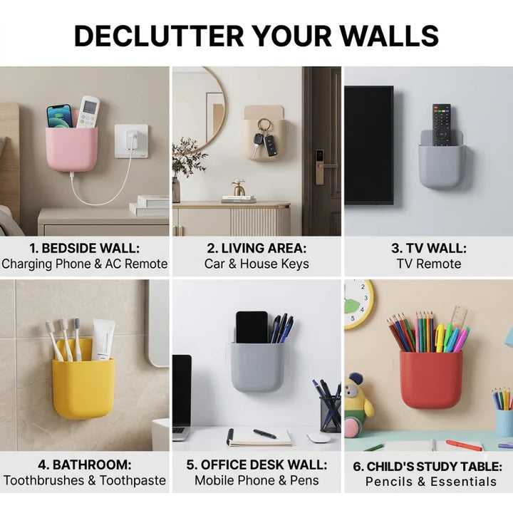 Wall Mounted Storage Organizers for Remote Controls and Phones - Pack of 4