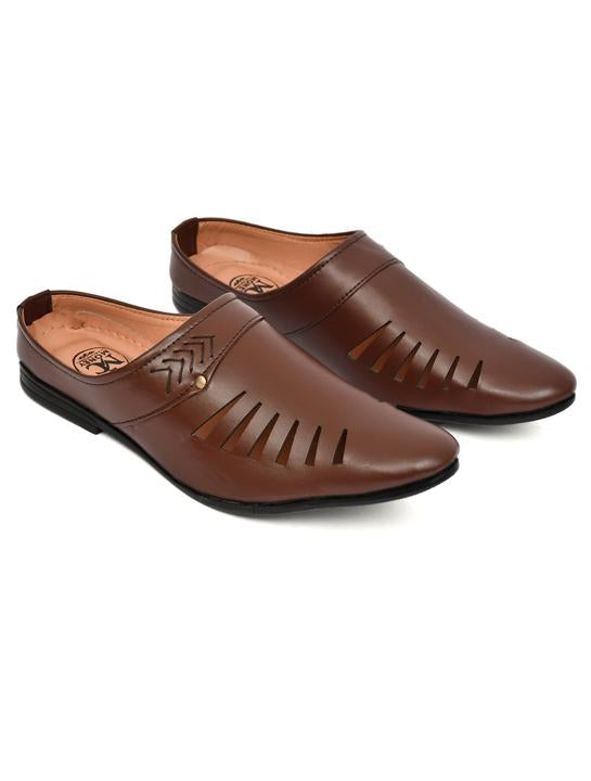 Men's Brown Slip-On Casual Loafers with Laser-Cut Breathable Design