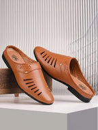 Men's Tan Slip-On Casual Comfort Loafers with Cut-Out Design