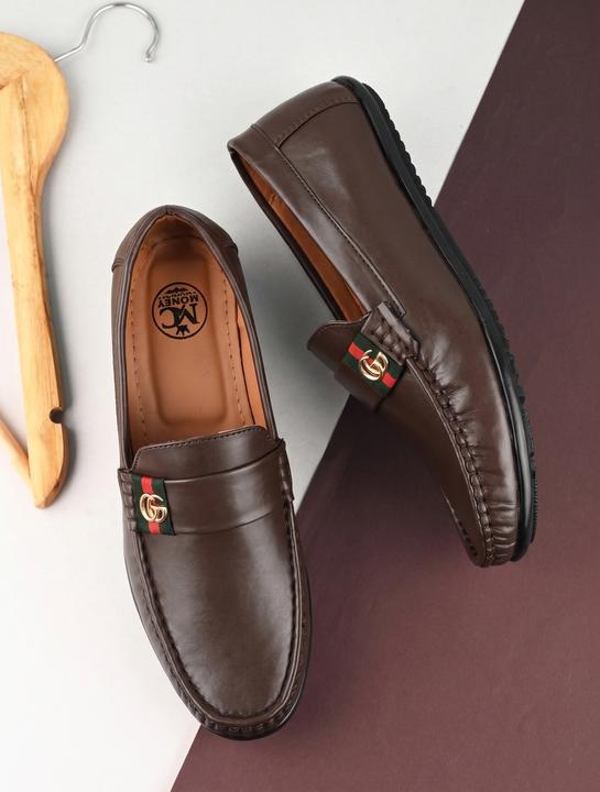 Men's Brown Synthetic Leather Horsebit Loafers